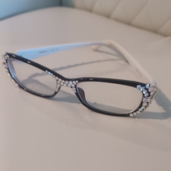Black/White Blingy Prescription Specs/Reading Glasses Can be made to your Vision - Picture 1 of 4